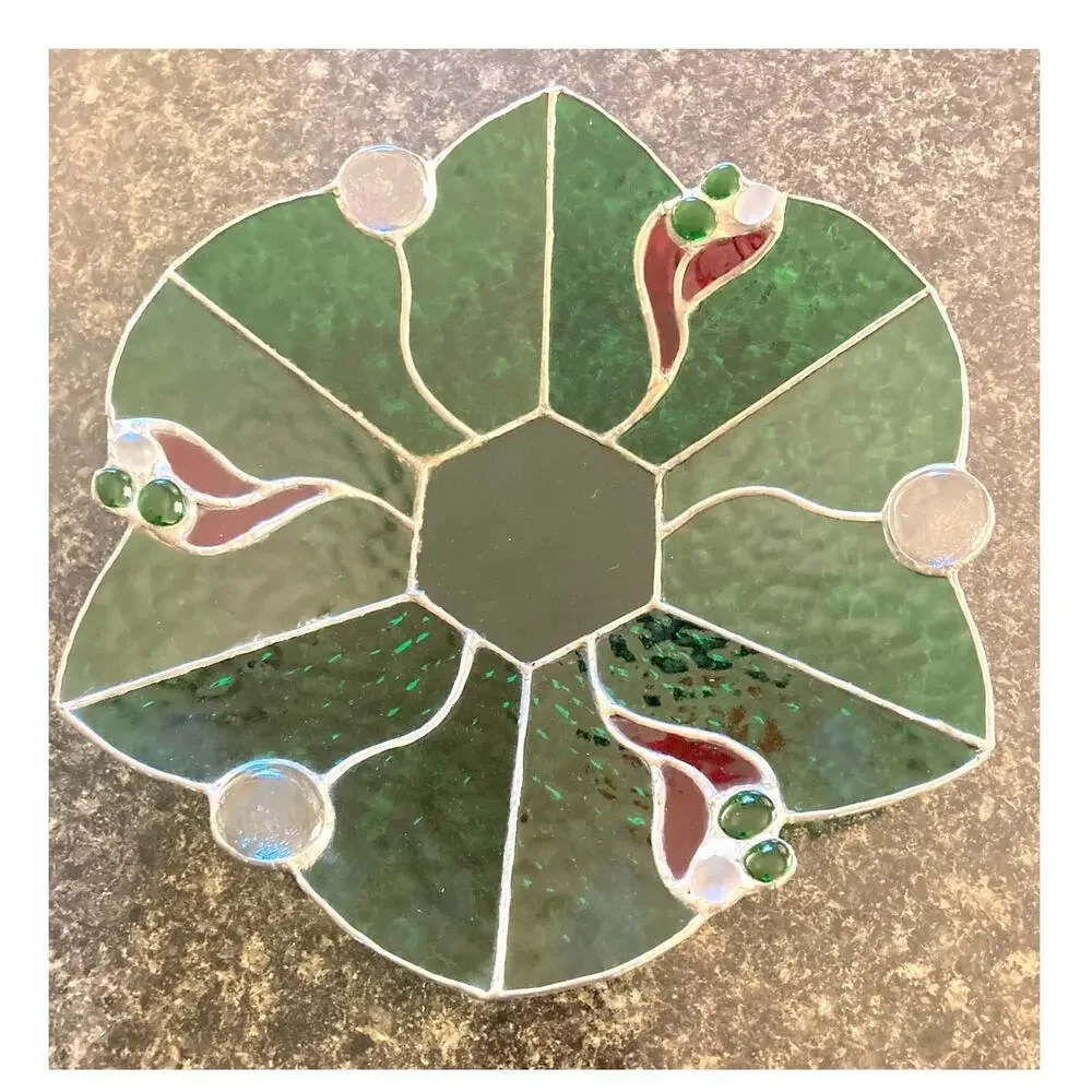 Stained Glass Platter/ Shallow Bowl Green 13